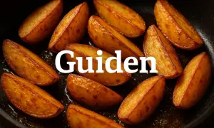 Gylla, krispiga bitar av stekt potatis i en stekpanna. Perfekt som tillbehör till middagen.
