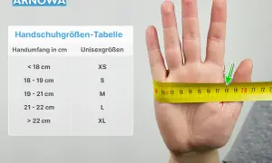 So misst man die Handschuhgröße: Ein Maßband zeigt den Handumfang in cm. Die Tabelle ordnet ihn Unisexgrößen zu.