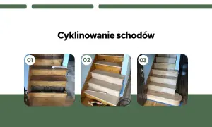 Przed i po: cyklinowanie schodów. Od zniszczonych, starych stopni do lśniących, odnowionych schodów.