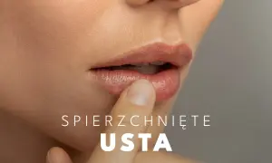 Delikatne usta dotykane palcem, szukające ukojenia. Co na suche usta?