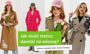 Kobiety prezentują stylowe stylizacje z trenczem na wiosnę, w tym beżowy, fuksjowy i khaki.