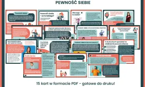 Jak być pewnym siebie w towarzystwie? Zestaw 15 kart PDF pomoże Ci budować pewność siebie i poczucie własnej wartości.