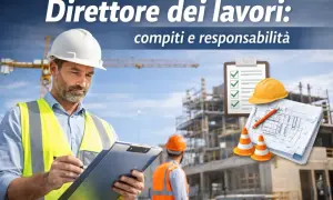 Direttore dei lavori: un uomo con casco e giubbotto ad alta visibilità esamina documenti in un cantiere. Compiti e responsabilità.