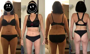 Avant/après : une femme de 53 ans, frustrée car elle n'arrive pas à maigrir, montre son corps en lingerie.