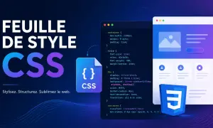 Feuille de style CSS. Le code montre la typographie variable et le design web. Stylisez, structurez, sublimez le web.