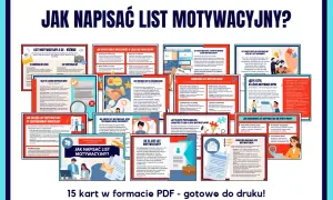 Zbiór 15 kart PDF o tym, jak powinien wyglądać list motywacyjny. Zawiera wskazówki, błędy, przykłady i strukturę idealnego dokumentu.