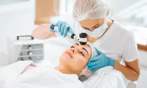Dermatolog bada pieprzyk za pomocą dermatoskopu. Czy do dermatologs potrzebne jest skierowanie? Sprawdź!