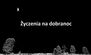 Nocny krajobraz z księżycem i życzeniami na dobranoc. Może to początek spokojnej nocy wiersz.