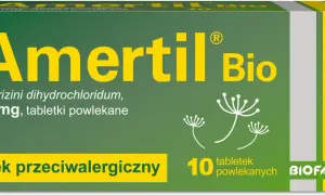 Amertil Bio, lek przeciwalergiczny z cetirizyną, 10 mg, 10 tabletek powlekanych. Pomaga zwalczać objawy alergii.