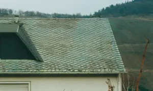 Dachziegel mit schuppenartiger Struktur, die auf Asbest hinweisen könnten. Vorsicht beim Umgang, um asbest dachziegel erkennen zu können.