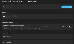 Ustawienia Bluetooth i urządzeń w Windows 11. Widzisz opcję "Dodaj urządzenie", by włączyć Bluetooth.