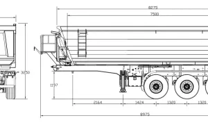 Plan technique d'une semi-remorque benne, montrant sa largeur de 2507 mm et d'autres dimensions essentielles.