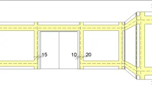 Schematische Darstellung, wie verlaufen stromleitungen in der wand. Gelbe Linien zeigen die Leitungswege, weiße Flächen sind Wände.