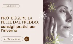 Proteggere la pelle dal freddo in inverno: consigli pratici. Un volto maturo con fiocchi di neve stilizzati, per un'abbronzatura invernale sicura.