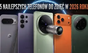 Pięć smartfonów, które mogą odpowiedzieć na pytanie: który telefon ma najlepszy aparat w 2026 roku. Widoczne modele Google, Samsung, Vivo, Apple i Xiaomi.