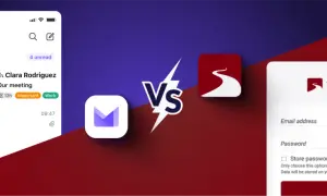 Porównanie interfejsów poczty email: z lewej Gmail, z prawej Tutanota. Która najlepsza poczta email dla Ciebie?