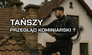 Kominiarz na dachu sprawdza stan ceglanych kominów. Czy potrzebujesz tańszy przegląd kominiarski?