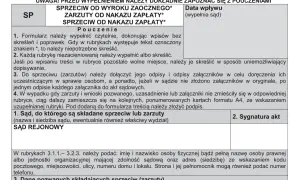 Formularz do złożenia skutecznego sprzeciwu od nakazu zapłaty. Zawiera pouczenia i rubryki do wypełnienia.