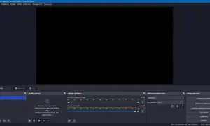 OBS Studio pokazuje, jak nagrywać ekran na komputerze. Widzisz panel sterowania, mikser dźwięku i miejsce na źródła obrazu.