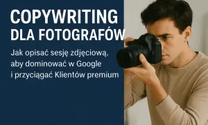 Młody fotograf z aparatem, uczący się, jak opisać sesję zdjęciową, by przyciągnąć klientów premium.