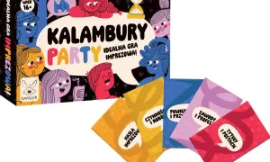 Gra dla dorosłych "Kalamury Party" z pytaniami w kopertach: "Hasła Imprezowe", "Czynności i Hobby", "Powiedz i Przy", "Zawody i Profesje", "Tytuły i Postacie".