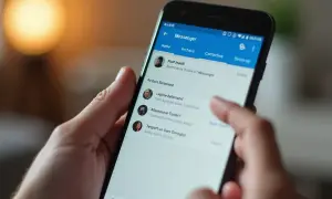 Palec dotyka ekranu telefonu, pokazując listę zarchiwizowanych czatów na Messengerze. Dowiedz się, jak przywrócić zarchiwizowany czat na Messengerze.
