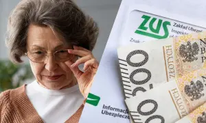 Starsza pani z okularami analizuje dokumenty ZUS i polskie banknoty. Czy to dodatek dopełniający jej emeryturę?