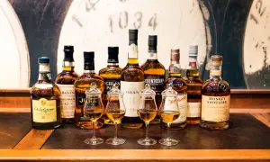 Różne rodzaje whisky: Dalwhinnie, Balvenie, Jura, Oban, Glenfarclas, Monkey Shoulder i inne.