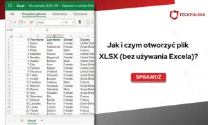 Otwieranie pliku XLSX bez Excela. Tabela danych z imionami, nazwiskami i krajami.