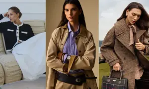 Eleganckie stylizacje na chrzciny jesienią: kardigan, beżowa kurtka i płaszcz w kratę.
