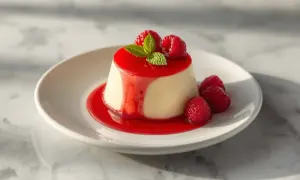Délicieuse panna cotta italienne, nappée de coulis de framboise et garnie de fruits rouges frais. Une vraie recette gourmande.