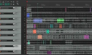 DAW-Software zeigt Musikproduktion mit vielen Spuren von Depeche Mode, RATM, Alice in Chains, Jill Scott, Lisa Bassenge, Norah Jones, Rammstein, Brahms und Valerie Joyce.