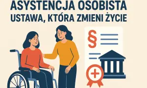 Projekt Lewicy: ustawa o asystencji osobistej dla osób z niepełnosprawnościami. Ilustracja przedstawia wsparcie i pomoc prawną.