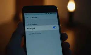 Na ekranie telefonu widać opcję "Flashlight" z włączonym przełącznikiem. Aby wyłączyć latarkę, wystarczy przesunąć suwak.