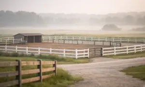 Poranny padok, co to? To ogrodzony teren z wiatą i poidłem, otoczony białymi płotami, idealny dla koni.