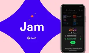 Telefon z aplikacją Spotify, na którym widać opcję dołączenia do "Jam" znajomego.