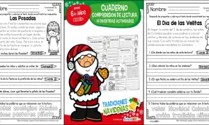 Cuaderno de comprensión lectora navideña con actividades sobre "Las Posadas" y "El Día de las Velitas".
