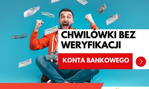 Radosny mężczyzna z uniesionymi rękami, wokół niego lecą banknoty. Szybka pożyczka bez sprawdzania zdolności kredytowej.