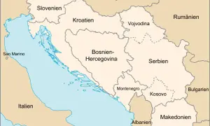 Karta över forna Jugoslavien med Slovenien, Kroatien, Bosnien-Hercegovina, Serbien, Montenegro, Kosovo och Makedonien.