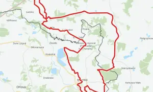 Mapa pokazuje żelazny szlak rowerowy. Zacznij od Jastrzębia-Zdroju lub Karwiny, by odkryć malownicze tereny.
