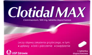 Opakowanie Clotidal MAX z jedną tabletka dopochwową, leczy objawy zakażenia grzybiczego: upławy, ból i pieczenie, swędzenie.