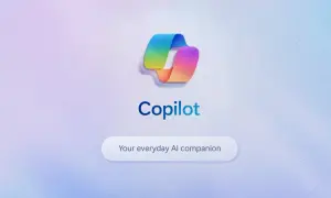 Kolorowe logo Copilot, które przypomina połączenie z chat gpt bing. Pod spodem napis "Your everyday AI companion".