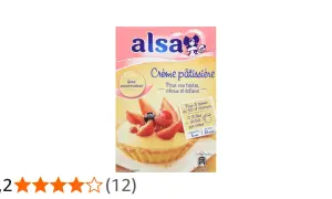 Boîte de crème pâtissière Alsa pour garnir tartes, choux et éclairs. Image d'une tartelette garnie de crème et fruits rouges.