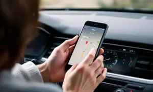 Une personne utilise son smartphone pour naviguer avec Waze. L'application affiche une carte avec un itinéraire. C'est une aide pour savoir comment installer Waze sur mon portable.