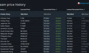 Historia cen gier na Steam. Najtańsza gra na Steam w polskiej walucie kosztuje 169 zł, ale w innych walutach ceny są niższe.