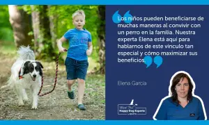 Un niño corre con su perro en un bosque. Elena García, experta en trucos para perros, explica los beneficios de convivir con un can.