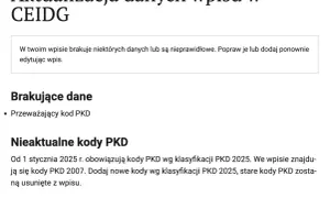 Aktualizacja danych w CEIDG: brakujące lub nieaktualne kody PKD. Pamiętaj o uzupełnieniu PKD dla Twoich usług prawnych.