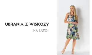 Kobieta w kwiecistej sukience z wiskozy, idealnej na lato. Lekki i przewiewny materiał na lato.