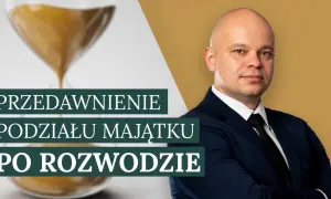Klepsydra i mężczyzna w garniturze. Temat: jak długo po rozwodzie można ubiegać się o podział majątku.