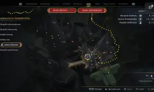 Mapa Hogwartu w grze Hogwarts Legacy, gdzie szukasz Kluczy Dedala. Widoczne są lokacje Płomieni Fiuu i Aneks biblioteki.